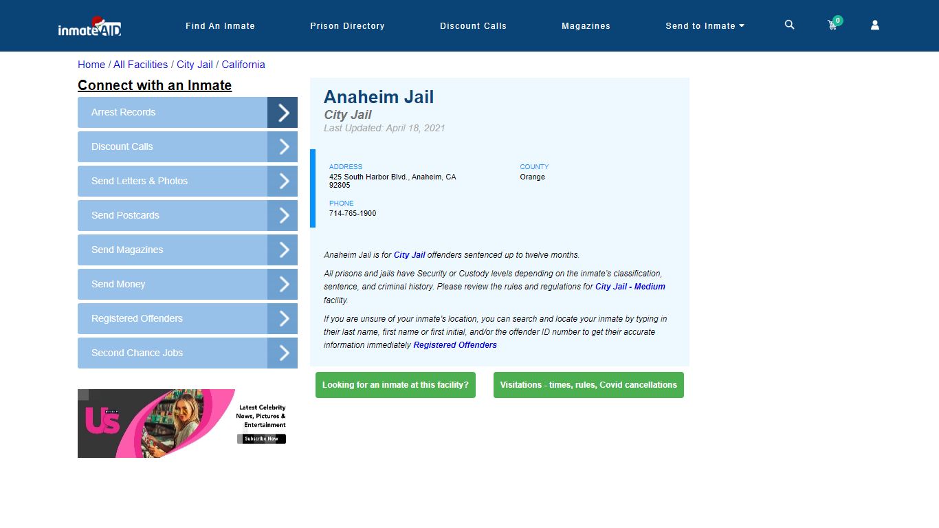 Anaheim Jail | Inmate Locator